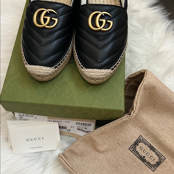 💯% Auth Gucci Women's GG Marmont Leather Espadrille Flat Black 37 - Picture 9 of 10